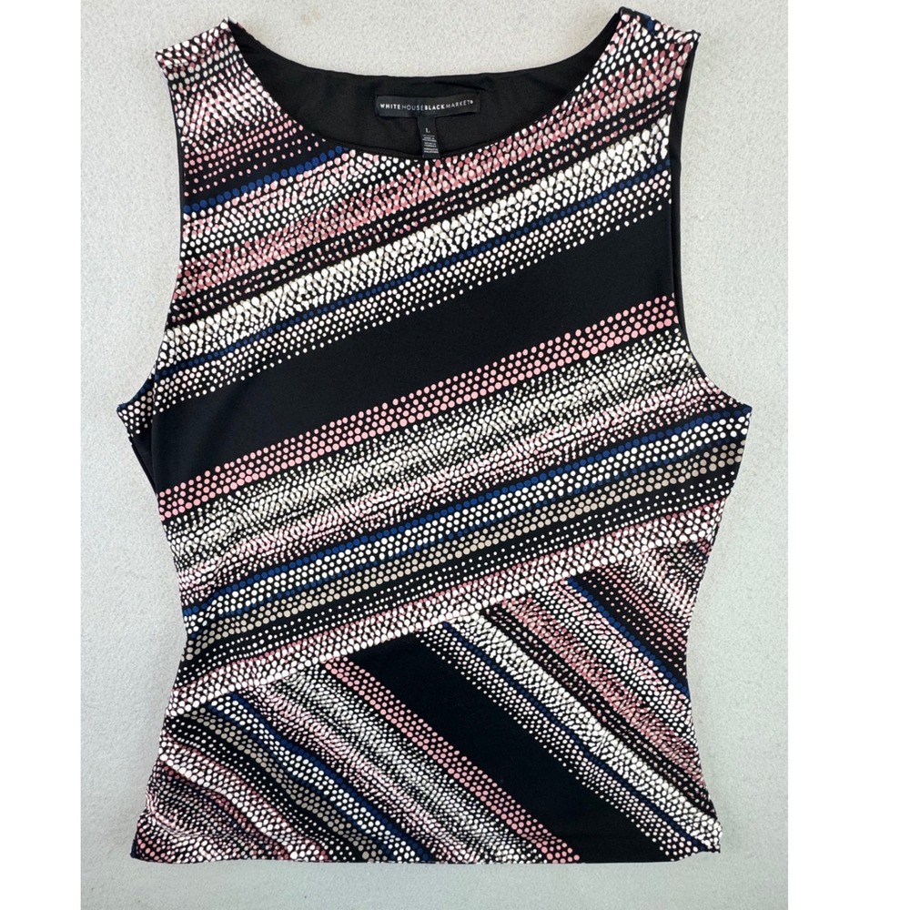 White House Black Market Pink Blue Dot Stripe Sleeveless Shell Top Blouse L